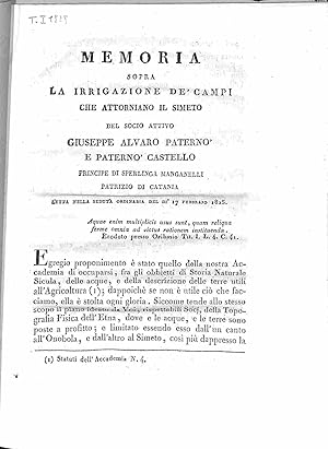 Memoria sopra la irrigazione de' campi che attorniano il Simeto