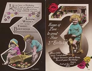 3rd Birthday Toy Hair Rocking Horse Wheelbarrow 2x RPC Postcard s