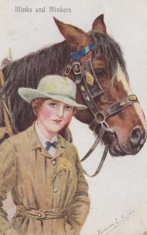 Horse Blinkers Sports Lady Rider Old Postcard