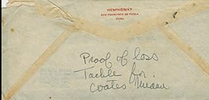 Bild des Verkufers fr Original documents about Ernest Hemingway's insurance claim for lost Hardy Zane Grey fishing rods in 1953. zum Verkauf von Wittenborn Art Books