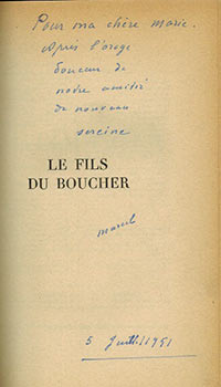 Le fils du boucher. Signed, presentation copy to Marie Laurencin .