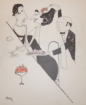 Vintage French Magazine Illustration. Diners at table.