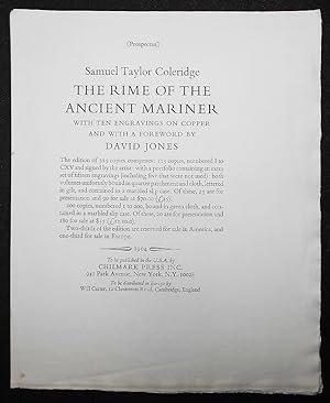 Immagine del venditore per Prospectus for The Rime of the Ancient Mariner by Samuel Taylor Coleridge with Ten Engravings on Copper and with a Foreword by David Jones venduto da Classic Books and Ephemera, IOBA