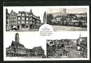 Ansichtskarte Bottrop, Hauptbahnhof, Pferdemarkt mit Hochstrasse, Altmarkt