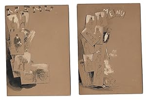 Deux MENUS - dessins d'Edmond LOMBARD, peintre Lorrain