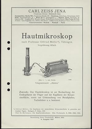 Hautmikroskop nach Professor Otfried Müller, Tübingen. 4. Ausgabe 1927. Zeiss-Druckschrift Mikro ...