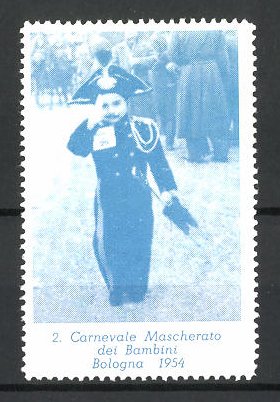 Bild des Verkufers fr Reklamemarke Bologna, 2. Carnevale Mascherato dei Bambini 1954, kostmierter Bube zum Verkauf von Bartko-Reher