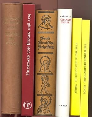 Immagine del venditore per (5 x Mystik:) I: Hildegard von Bingen: Wisse die Wege. Scivias. Nach dem Urtext des Wiesbadener Kleinen Hildegardkodex . . . bearbeitet von D. Maura Bckeler . . . II: Kotzur, H.-J. (Hg.): Hildegard von Bingen 1098-1179. III: Keller, N.: Des Mystikers Heinrich Seuse O.Pr. Deutsche Schriften. Vollstndige Ausgabe . . . IV: Gndinger, L.: Johannes Tauler. Lebenswelt und mystische Lehre. V: Wehr, G. (Hg.): Jakob Bhme. Theosophische Sendbriefe I ( - II). venduto da Antiquariat Buechel-Baur