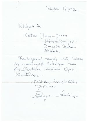 Immagine del venditore per Eigenh. Brief mit Unterschrift. venduto da Kotte Autographs GmbH