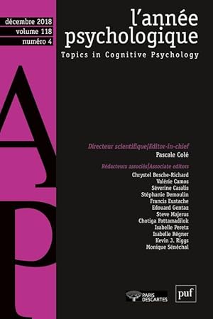 Revue l'année psychologique n.4 (édition 2018)