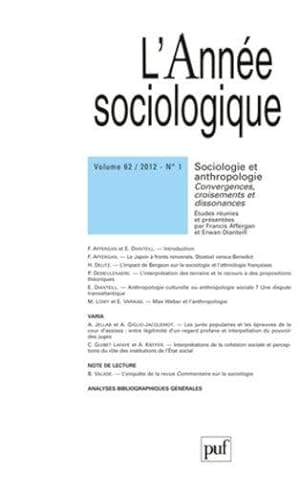 Seller image for Revue L'Anne sociologique n.62/1 : sociologie et anthropologie for sale by Chapitre.com : livres et presse ancienne