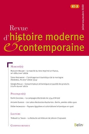 REVUE D'HISTOIRE MODERNE ET CONTEMPORAINE N.67 (édition 2020)