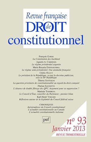 Imagen del vendedor de Revue franaise de droit constitutionnel n.93 a la venta por Chapitre.com : livres et presse ancienne