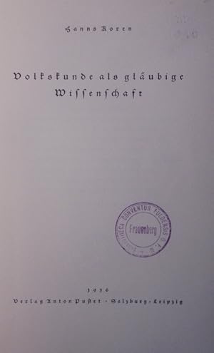 Seller image for Volkskunde als glubige Wissenschaft. for sale by Antiquariat Bookfarm