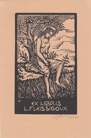 Bild des Verkufers fr Ex Libris L. Fleissigova. Unter Bumchen Sitzende. zum Verkauf von Antiquariat  Braun