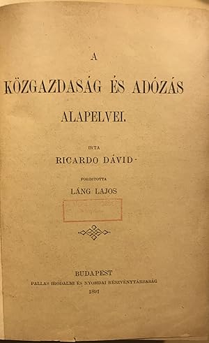 A közgazdaság és az adózás alapelvei(On the Principles of Political Economy and Taxation)