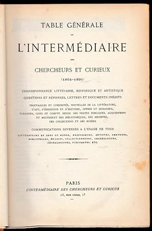 Table Générale de l'Intermédiaire des Chercheurs et Curieux (1864-1896)