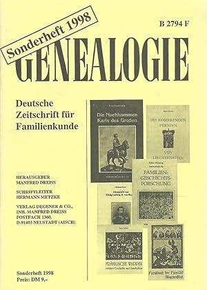 Bild des Verkufers fr Genealogie. Deutsche Zeitschrift fr Familienkunde. J 2794 F. zum Verkauf von Lewitz Antiquariat