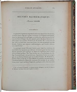 Imagen del vendedor de Oeuvres mathmatiques, pp. 381-444 in: Journal de Mathmatiques pures et appliques ou Recueil mensuel de mmoires sur les diverses parties des mathmatiques; publi par Joseph Liouville, Tome XI, Anne 1846 a la venta por SOPHIA RARE BOOKS