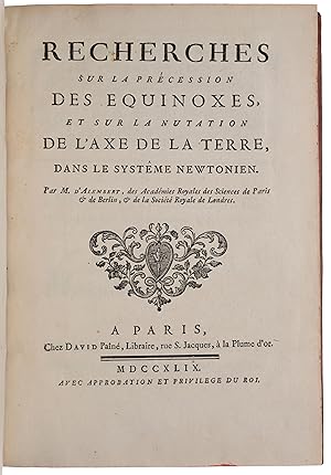 Image du vendeur pour Recherches sur la prcession des equinoxes, et sur la nutation de l'axe de la terre, dans le systme Newtonien mis en vente par SOPHIA RARE BOOKS