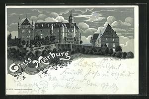 Mondschein-Lithographie Marburg, Das Schloss im leuchtenden Mondschein
