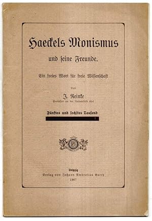 Imagen del vendedor de Haeckels Monismus. Ein freies Wort fr freie Wissenschaft. a la venta por Antiquariat Dennis R. Plummer