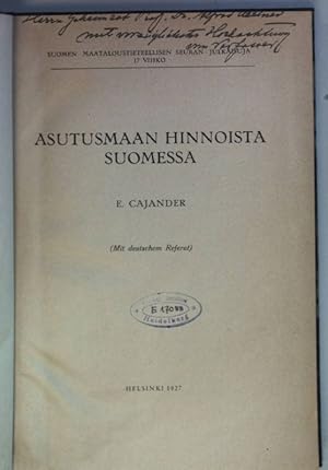 Asutusmaan Hinnoista Suomessa (Mit deutschem Referat) (SIGNIERTES EXEMPLAR)