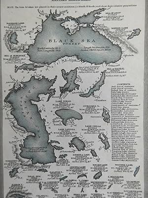 Comparison Lakes & Seas size Eastern Hemisphere 1832 Carey & Lea engraved map