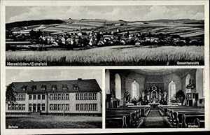 Bild des Verkufers fr Ansichtskarte / Postkarte Nesselrden Duderstadt im Eichsfeld, Schule, Kirche, Innenansicht, Totalansicht zum Verkauf von akpool GmbH