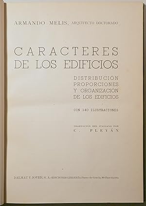 Seller image for CARACTERES DE LOS EDIFICIOS. Distribucin, proporciones y organizacin de los edificios - Barcelona - Ilustrado for sale by Llibres del Mirall