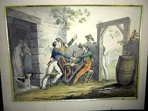 Carousing Soldiers (Hand-Coloured Lithograph) c1840