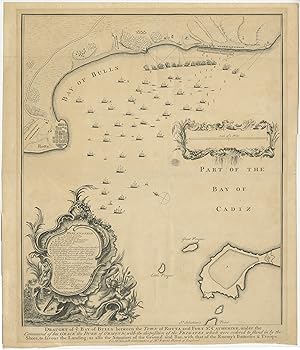 Antique Plan of the Battle of Vigo Bay by Basire (1751)