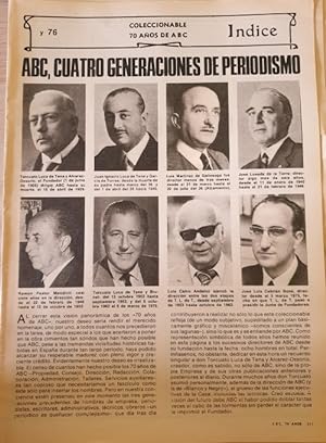 COLECCIONABLE 70 AÑOS DE ABC. Nº 76 INDICE. ABC, CUATRO GENERACIONES E PERIODISMO.
