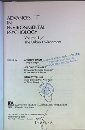 Imagen del vendedor de Advances in Environmental Psychology: VOL.I: Urban Environment. a la venta por books4less (Versandantiquariat Petra Gros GmbH & Co. KG)