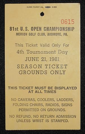 81st U.S. Open Championship, Merion Golf Club, Ardmore, Pa., Ticket for June 21, 1981