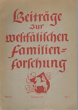 Seller image for Westflische Gesellschaft fr Genealogie und Familienforschung / Beitrge zur westflischen Familienforschung, Band III. 1940, Heft 1. for sale by Lewitz Antiquariat
