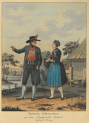 AICHACH. - Tracht. "Baierische Volkstrachten. aus dem Landgericht Aichach". Junges Bauernpaar in ...