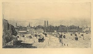 MÜNCHEN. - Bahnhof. Blick von den Gleisanlagen auf den Hauptbahnhof, im Hintergrund die Türme der...