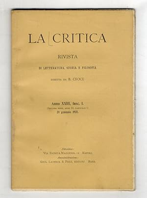 CRITICA (LA). Rivista di letteratura, storia e filosofia diretta da B. Croce. Anno XXIII, 1925, f...