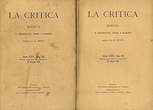 CRITICA (LA). Rivista di letteratura, storia e filosofia diretta da B. Croce. Volume XXIV, 1926. ...