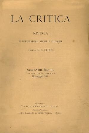 CRITICA (LA). Rivista di letteratura, storia e filosofia diretta da B. Croce. Volume XXXIII, 1935...
