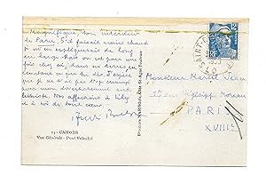Carte postale autographe signée inédite adressée à Marcel Jean