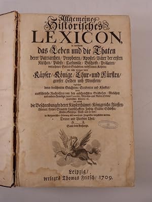 Bild des Verkufers fr [Leipziger Lexicon, Teile 3 - 4] Allgemeines Historisches Lexicon, in welchem das Leben und die Thaten derer Patriarchen, Propheten, Apostel [.] wie nicht weniger derer Kaeyser, Koenigen, Chur- und Fuersten [.] in Alphabetischer Ordnung mit bewehrten Zeugnissen vorgestellet werden. [Hier] Dritter und Vierdter THeil, H - Z. Samt dem Anhange. zum Verkauf von Antiquariat Bookfarm