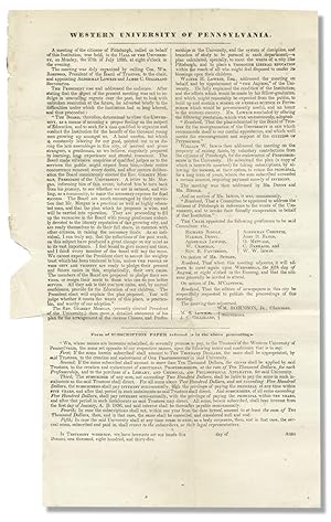 [1835 Subscription Circular for the Western University of Pennsylvania, now the University of Pit...