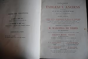 Bild des Verkufers fr Catalogue des Tableaux Anciens des Ecoles des XIVe, XVe, XVIe, XVIIIe et XIXe Sicles : Oeuvres Capitales de Greco, Goya, Rembrandt, F. Hals, Le Tintoret, etc. Composant la Collection de M. Marczell de Nemes de Budapest. zum Verkauf von Antiquariat C. Dorothea Mller