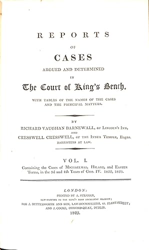 Bild des Verkufers fr Reports of Cases Argued and Determined in the Court of King's Bench Volume I zum Verkauf von WeBuyBooks