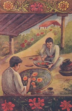 Sharing Mexican Food In Temple Old Mexico Painting Postcard