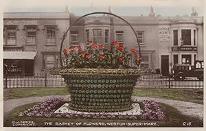 Basket Of Flowers Weston Super Mare Colour Old Postcard