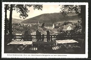 Bild des Verkufers fr Ansichtskarte Bodenwerder, Gasthaus Mnchhausen Berggarten mit Stadtblick zum Verkauf von Bartko-Reher