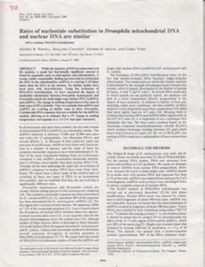 Bild des Verkufers fr Rates of nucleotide substitution in Drosophila mitochondrial DNA and nuclear DNA are similar zum Verkauf von Robinson Street Books, IOBA